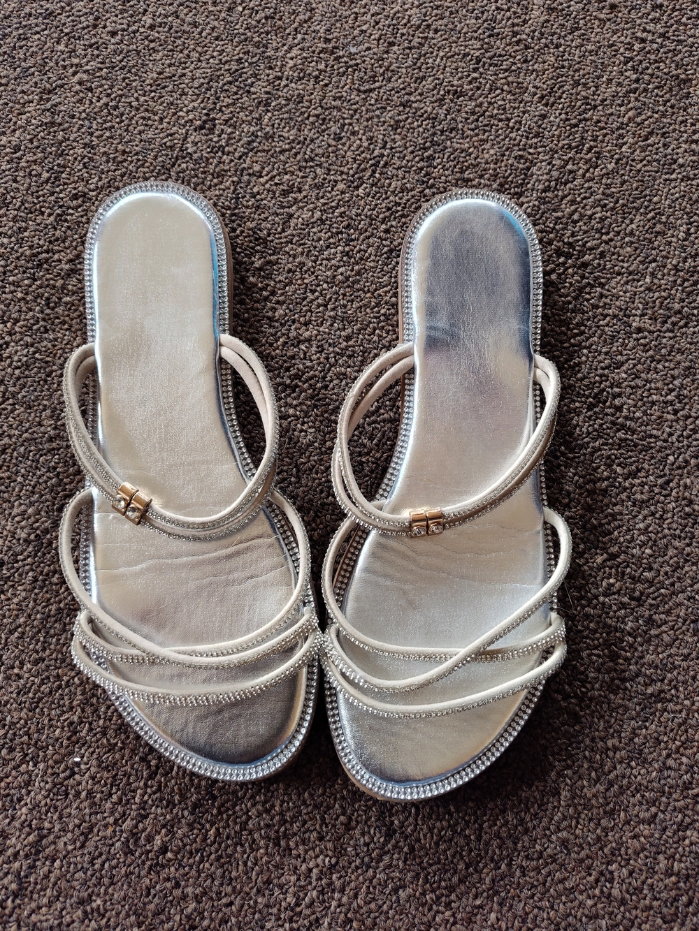 Women's Strappy Metallic Slide Sandals - Silver